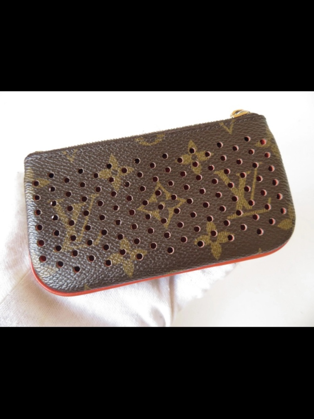 Louis Vuitton Monogram Perforated Key Pouch - Brown with Red Trim - Picture 3 of 15